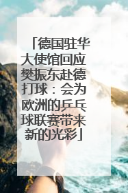 德国驻华大使馆回应樊振东赴德打球：会为欧洲的乒乓球联赛带来新的光彩